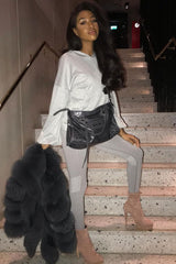 Grey Balloon Sleeve Pocket Front Hoodie - Lainee-Hoodies