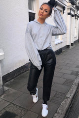 Grey Balloon Sleeve Pocket Front Hoodie - Lainee-Hoodies