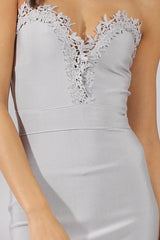 Grey Bandage Bandeau Crochet Trim Dress - Marsha-Dresses