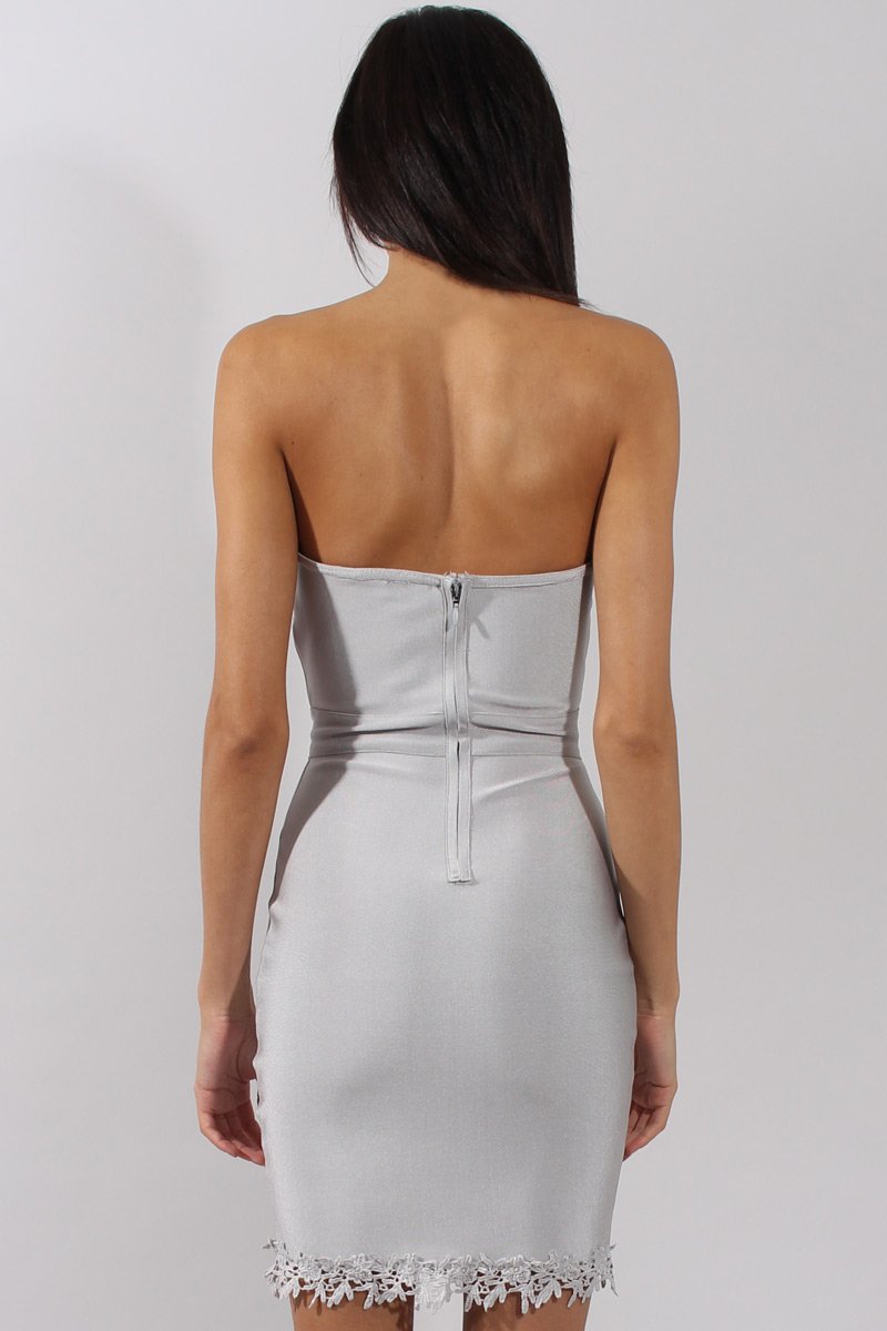 Grey Bandage Bandeau Crochet Trim Dress - Marsha-Dresses