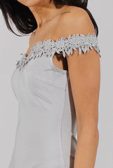 Grey Bandage Bardot Crochet Trim Dress - Stasia-Dresses