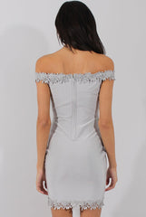 Grey Bandage Bardot Crochet Trim Dress - Stasia-Dresses