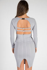 Grey Bandage Bodycon Buckle Detail Midi Dress - Ella-Dresses