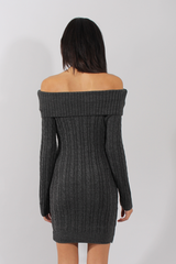 Grey Bardot Cable Knit Jumper Dress - Peeta-Dresses