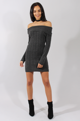 Grey Bardot Cable Knit Jumper Dress - Peeta-Dresses