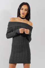 Grey Bardot Cable Knit Jumper Dress - Peeta-Dresses