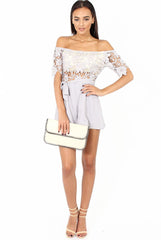 Grey Bardot Crochet Playsuit - Wynn-Playsuits