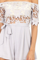 Grey Bardot Crochet Playsuit - Wynn-Playsuits