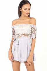 Grey Bardot Crochet Playsuit - Wynn-Playsuits