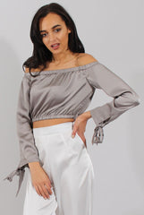 Grey Bardot Crop Top - Sasha-Crop Tops