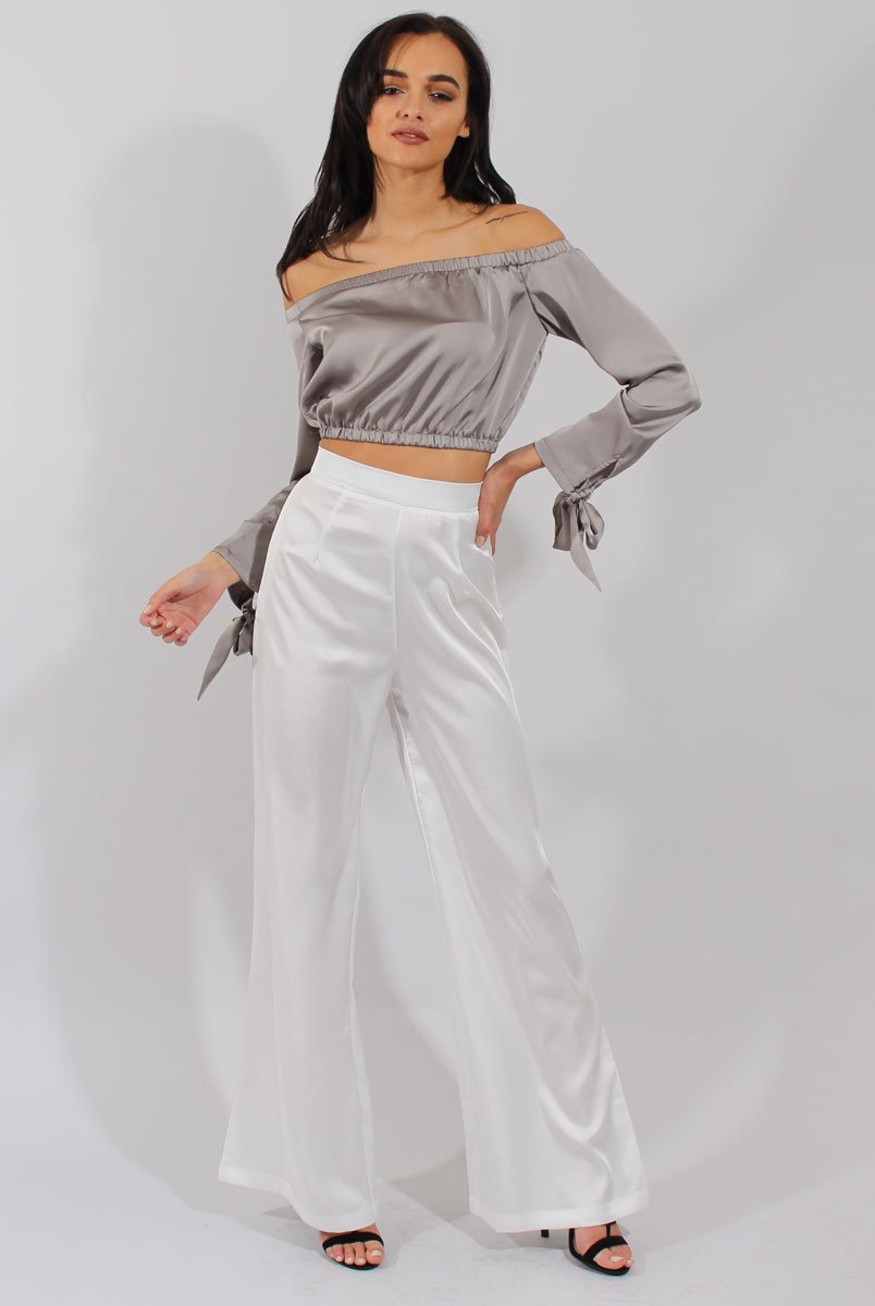 Grey Bardot Crop Top - Sasha-Crop Tops