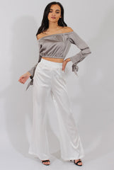 Grey Bardot Crop Top - Sasha-Crop Tops