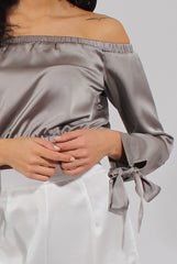 Grey Bardot Crop Top - Sasha-Crop Tops