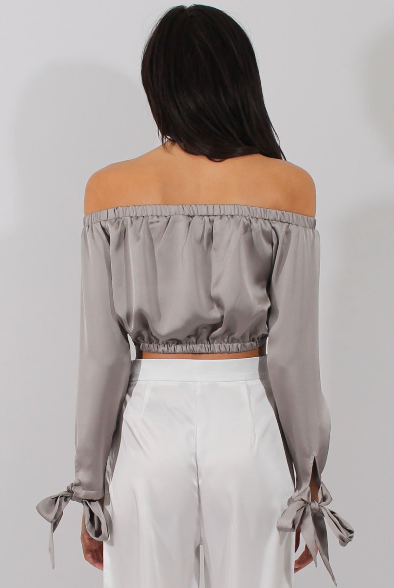 Grey Bardot Crop Top - Sasha-Crop Tops
