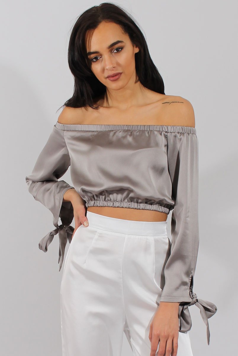Grey Bardot Crop Top - Sasha-Crop Tops