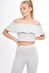 Grey Bardot Frill Co-ord - Kammie-Co-ords