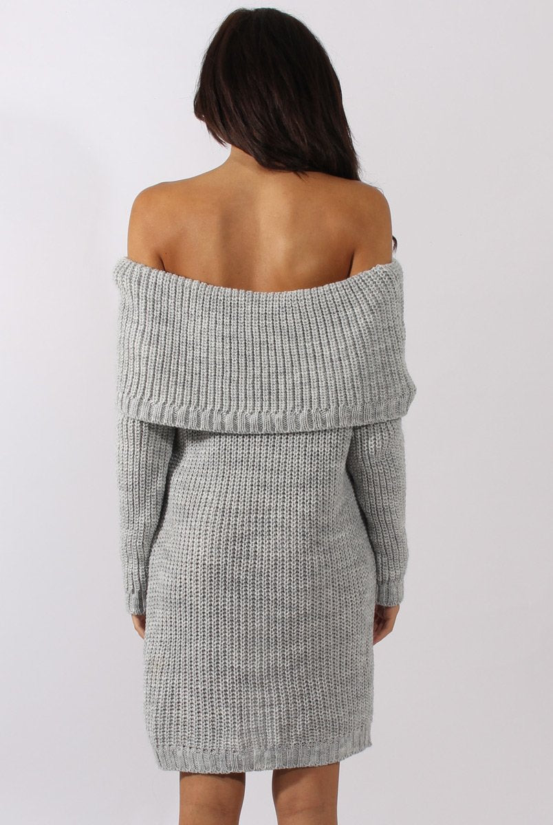Grey Bardot Heavy Knit Jumper Dress - Suzy-Jumper