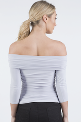 Grey Bardot Ruched Top - Sandra-Tops