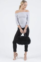 Grey Bardot Ruched Top - Sandra-Tops