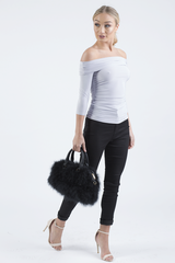 Grey Bardot Ruched Top - Sandra-Tops