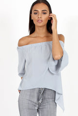 Grey Bardot Split Back Dipped Hem Top - Cici-Tops