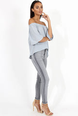 Grey Bardot Split Back Dipped Hem Top - Cici-Tops