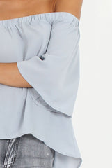 Grey Bardot Split Back Dipped Hem Top - Cici-Tops