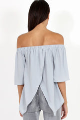 Grey Bardot Split Back Dipped Hem Top - Cici-Tops