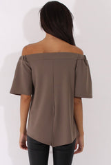 Grey Bardot Split Back Top - Aurora-Tops