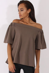 Grey Bardot Split Back Top - Aurora-Tops