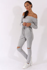 Grey Bardot Split Knee Jumpsuit - Coran-Jumpsuits