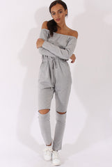 Grey Bardot Split Knee Jumpsuit - Coran-Jumpsuits
