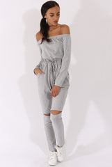 Grey Bardot Split Knee Jumpsuit - Coran-Jumpsuits