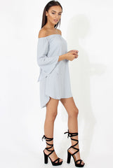 Grey Bardot Split Sleeve Dress - Sharpay-Dresses