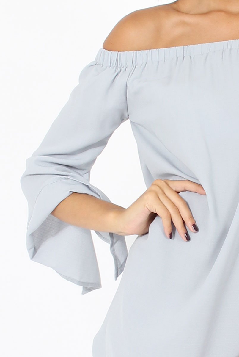 Grey Bardot Split Sleeve Dress - Sharpay-Dresses