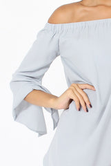 Grey Bardot Split Sleeve Dress - Sharpay-Dresses