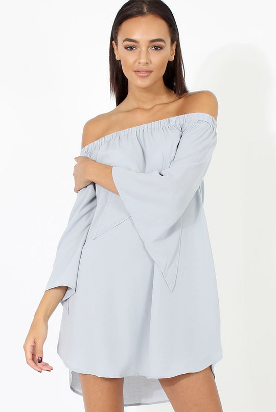 Grey Bardot Split Sleeve Dress - Sharpay