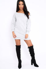 Grey Bardot Sweater Dress - Ariel-Dresses