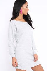 Grey Bardot Sweater Dress - Ariel-Dresses