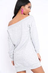 Grey Bardot Sweater Dress - Ariel-Dresses