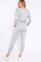 Grey Bardot Sweatshirt and Joggers Loungewear Set - Marnie-Loungewear