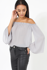 Grey Bardot Three Quarter Bell Sleeve Crop- Chantelle-Dresses