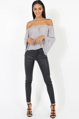 Grey Bardot Three Quarter Bell Sleeve Crop- Chantelle-Dresses