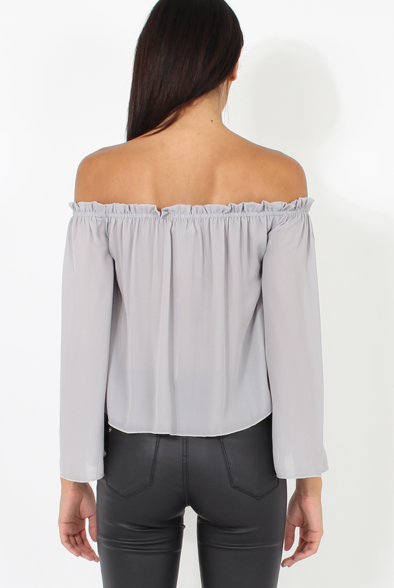 Grey Bardot Three Quarter Bell Sleeve Crop- Chantelle-Dresses