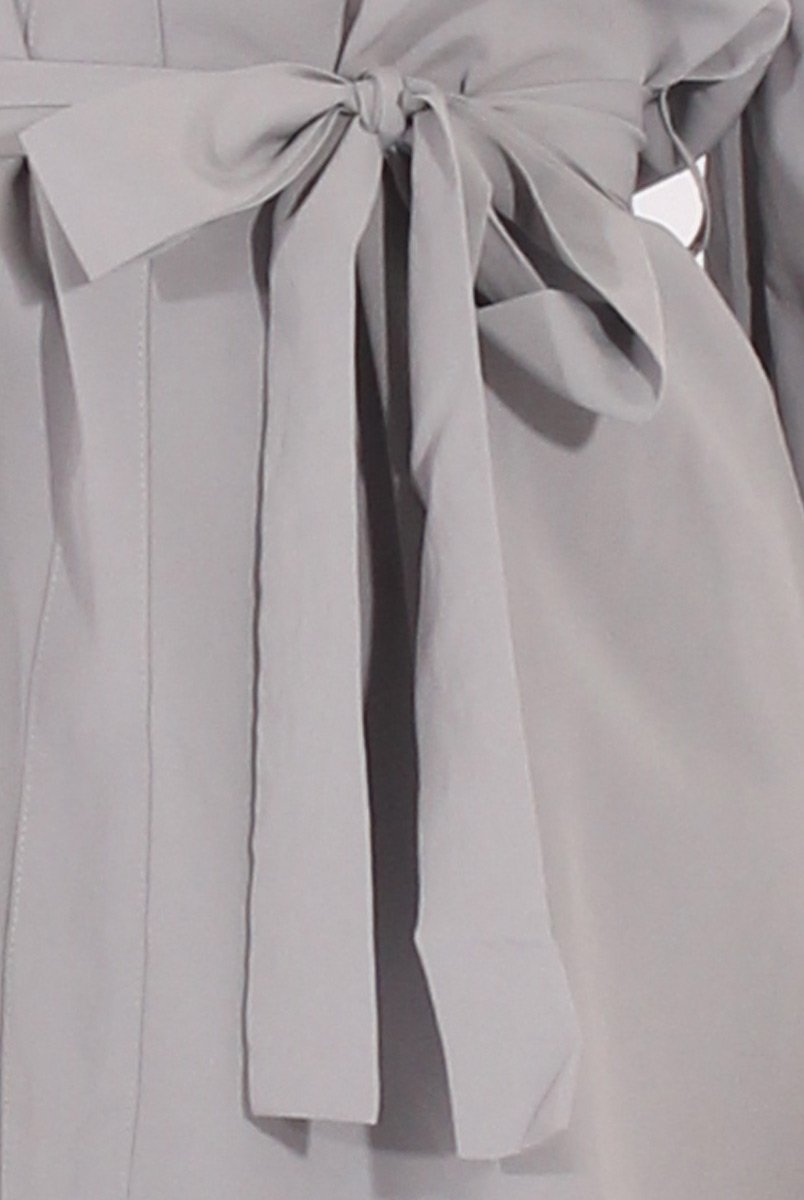 Grey Bardot Tie Waist Top - Angie-Tops
