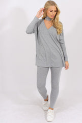 Grey Batwing High Neck Cut Out Tracksuit - Hetty-Tracksuits