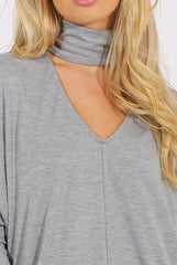 Grey Batwing High Neck Cut Out Tracksuit - Hetty-Tracksuits
