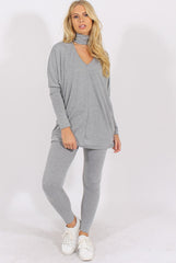 Grey Batwing High Neck Cut Out Tracksuit - Hetty-Tracksuits