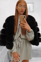 Grey Belted Cold Shoulder Jumper Dress - Elston-Dresses