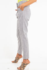 Grey Belted Tailored Trousers - Celena-Trousers